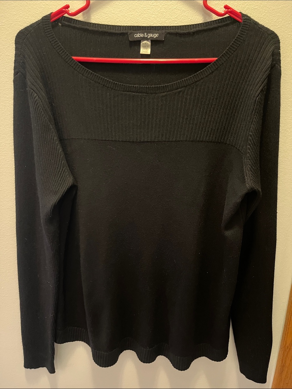 Cable & Gauge Black Ribbed Yoke Scoop Neck Sweater
